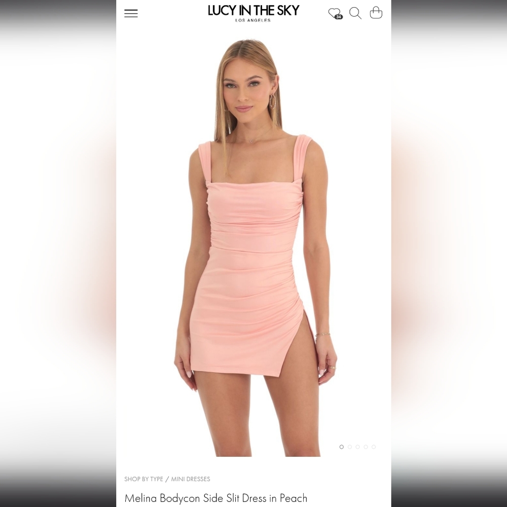 Lucy In The Sky Melina Bodycon Side Slit Dress in Peach